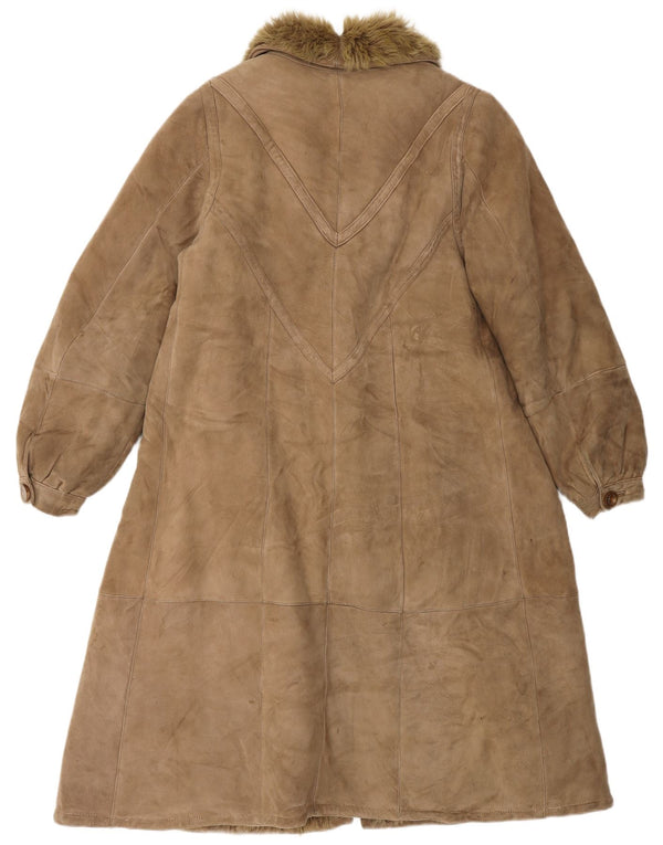 VINTAGE Shearling Coat til kvinder UK 14 Medium Brun