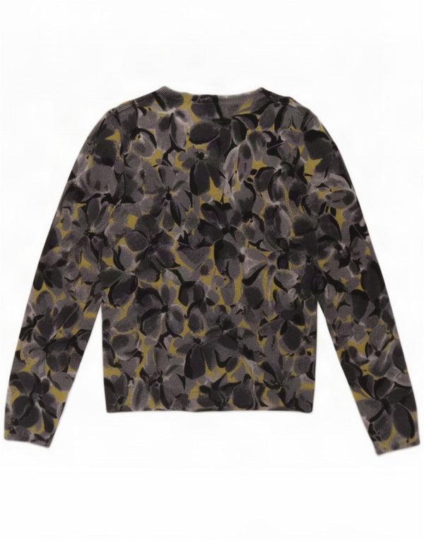 J. Crew Dame Cardigan Sweater UK 12 Medium Grey Floral Merino Wool