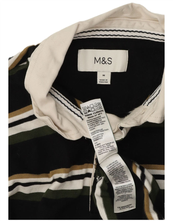 Marks & Spencer Langærmet Rugby Polo Shirt til mænd Medium Sort Stribet