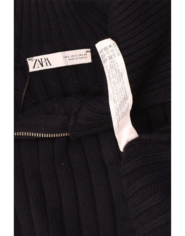 Zara Herre Regular Fit Zip Neck Sweater Small Navy Blue Bomuld