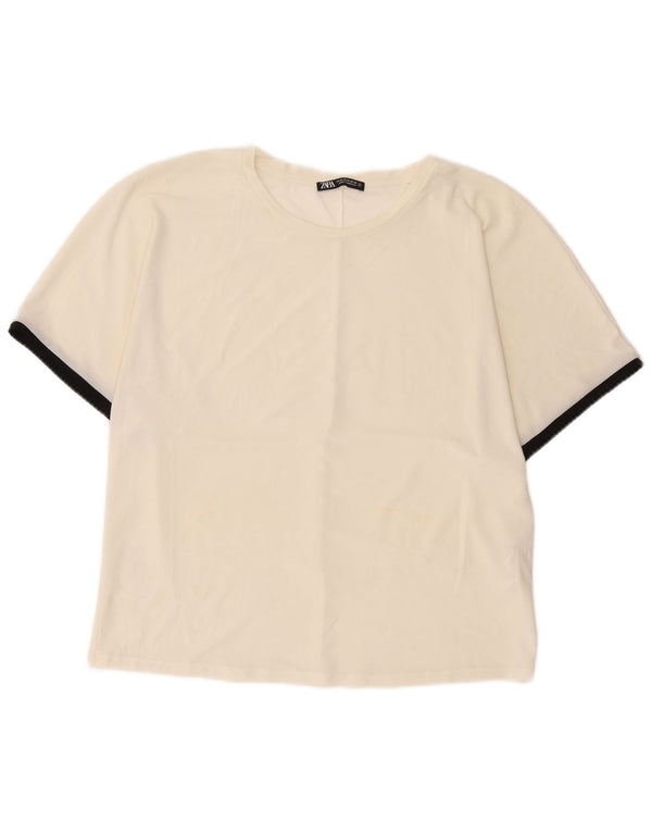Zara T-Shirt Top UK 14 Medium Off White Polyester