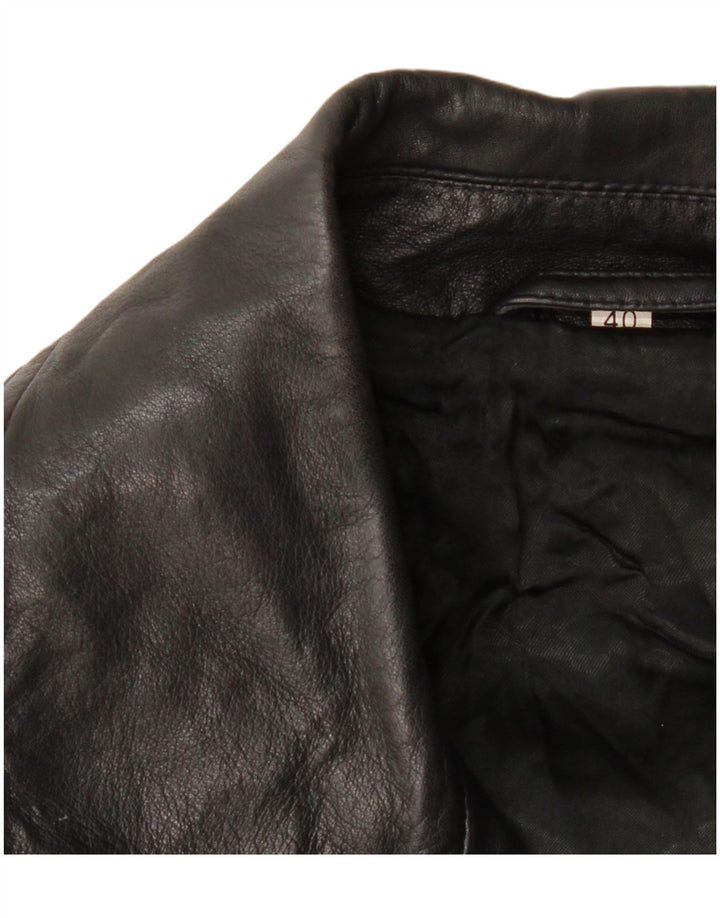 Vintage dobbeltradet oversize læderfrakke til kvinder EU 40 Medium Sort