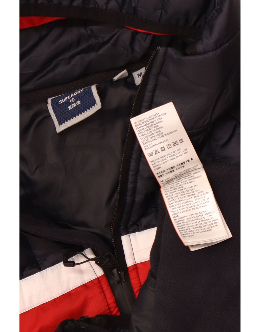 SUPERDRY Bomberjakke med hætte til mænd UK 38 Medium Navy Blue Colourblock