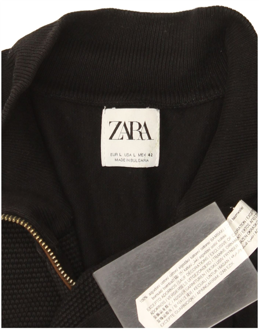 Zara Herre Cardigan Sweater Stor Sort Bomuld