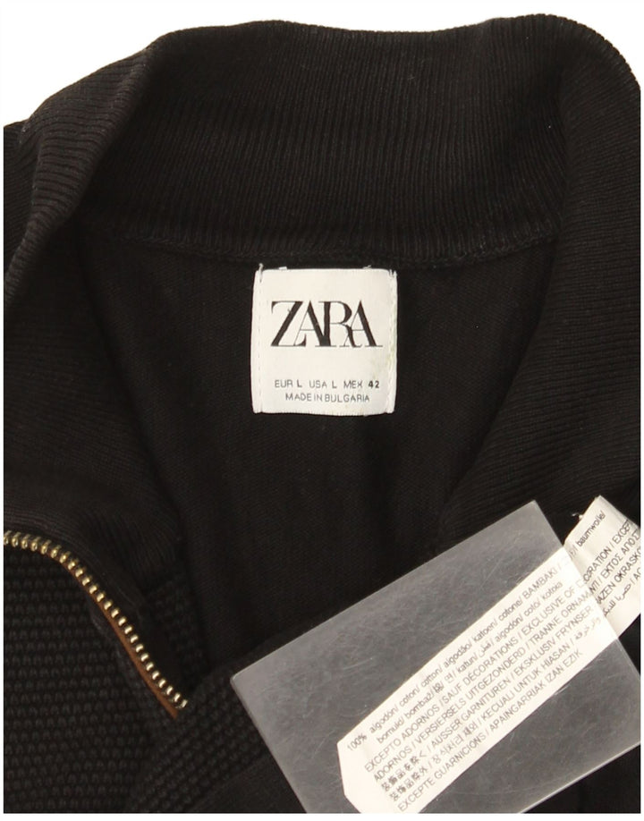Zara Herre Cardigan Sweater Stor Sort Bomuld