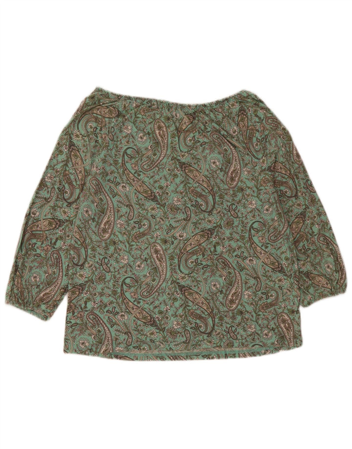 CHAPS Dame Crop 3/4-ærmet blusetop UK 14 Medium Green Paisley Cotton