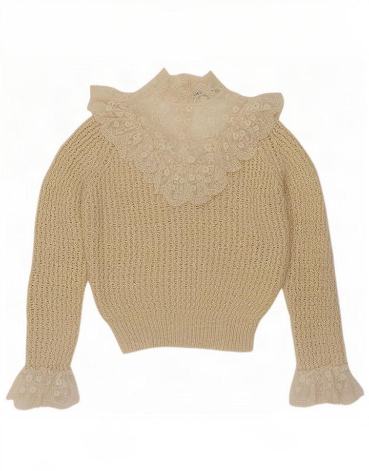 Zara Dame Se Through Turtle Neck Jumper Sweater UK 14 Medium Beige