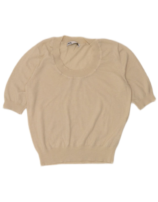 Zara Kortærmet Bluse Top UK 12 Medium Off White Nylon