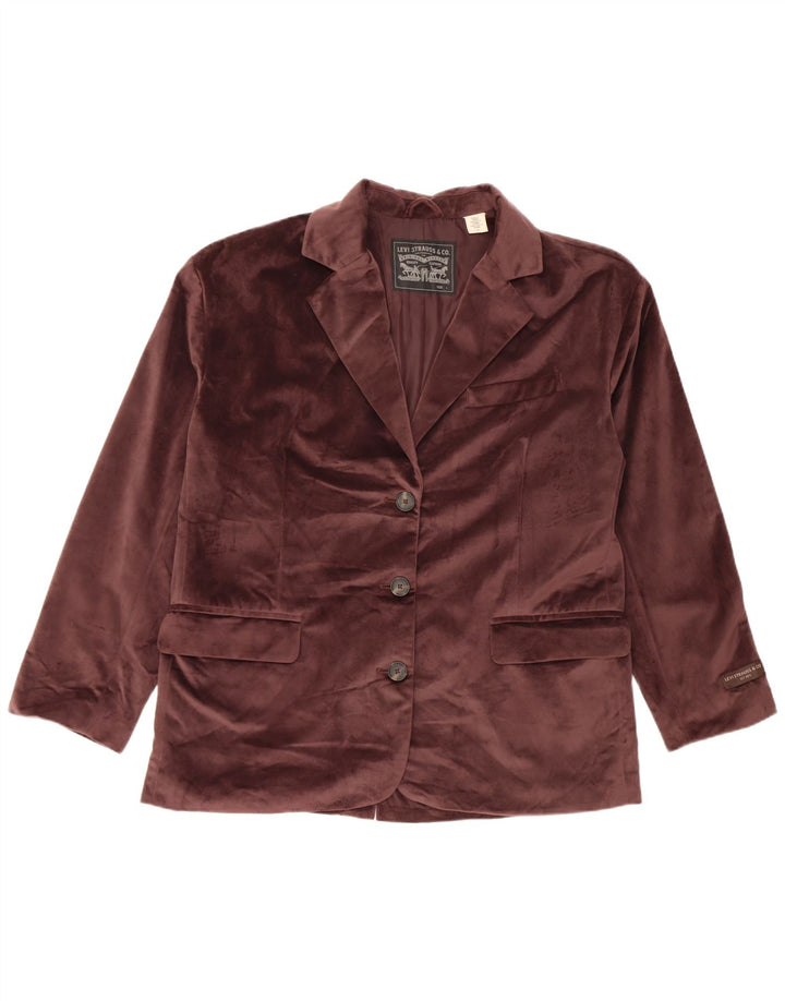 LEVI'S Womens 3 Button Velvet Blazer Jacket UK 16 Large Burgundy Polyester