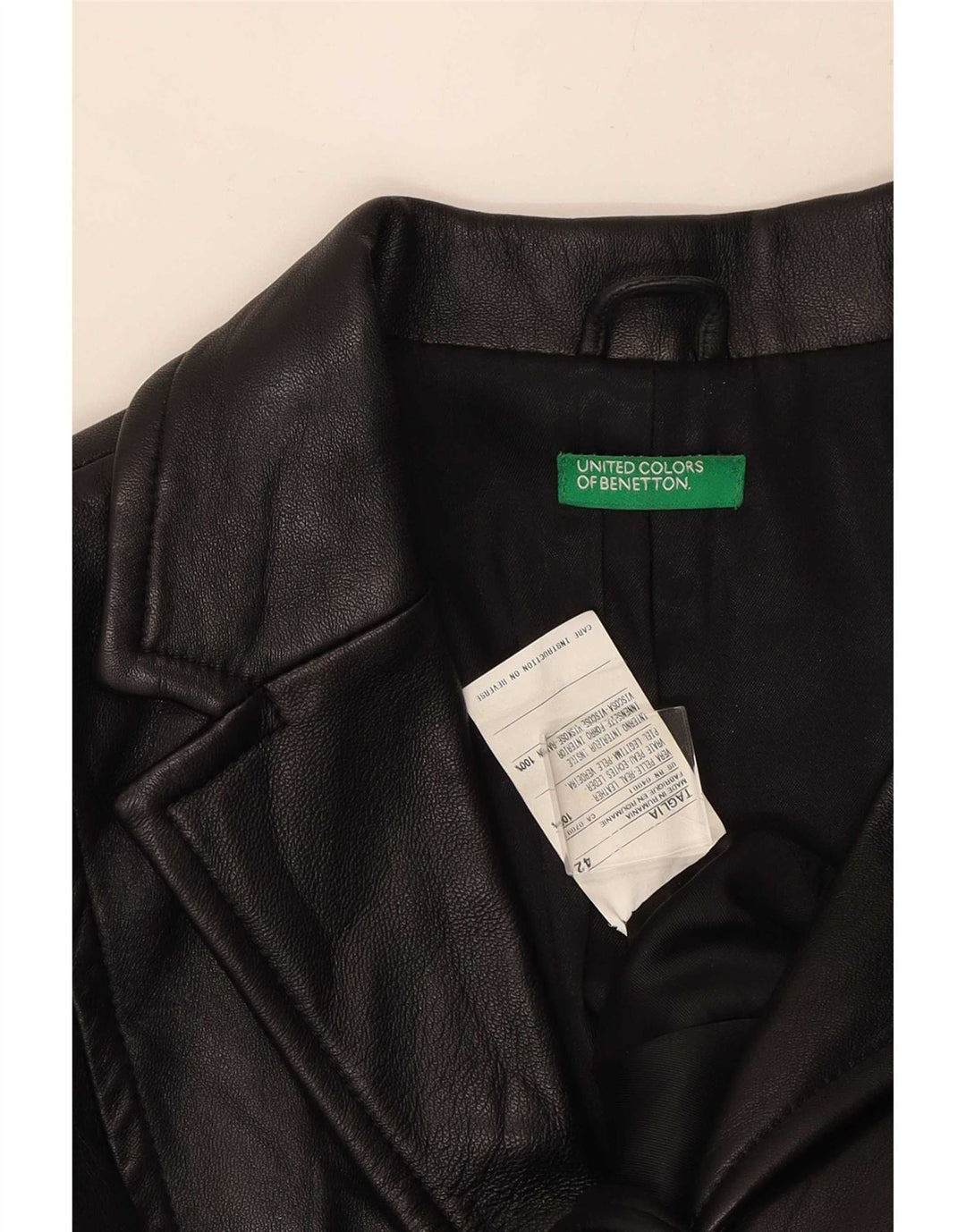 Benetton Dame 3-knaps læder blazerjakke IT 42 Mellem sort læder
