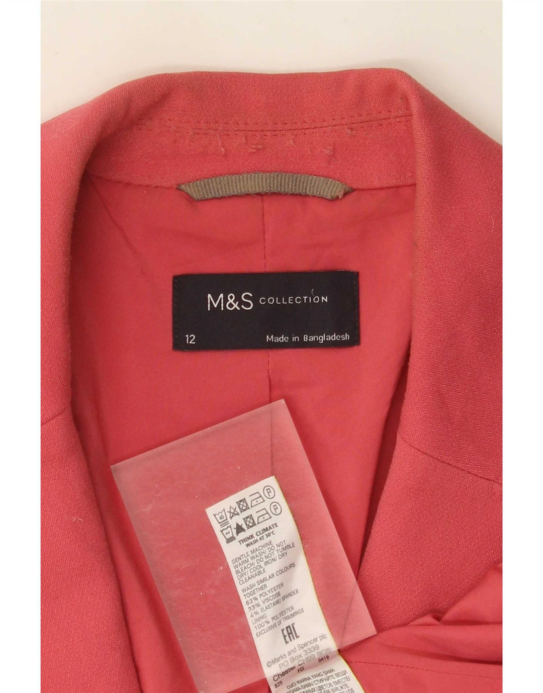 Marks & Spencer Dame 1-knaps blazerjakke UK 12 Medium Pink Polyester