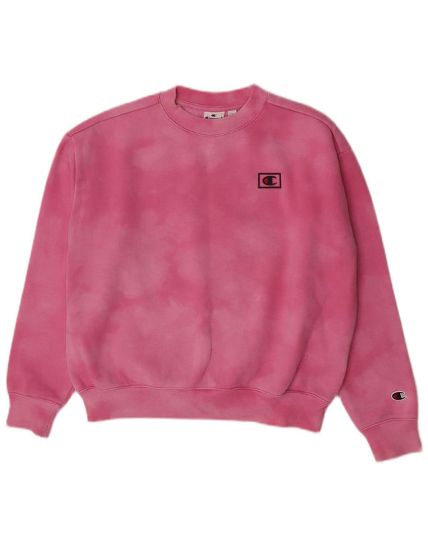 Champion Dame Sweatshirt Jumper UK 14 Medium Pink Tie Dye Bomuld