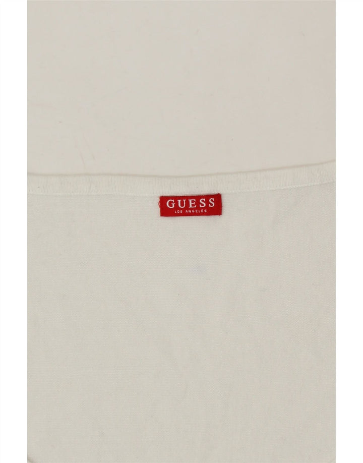 GUESS Womens Graphic Boat Neck Jumper Sweater UK 12 Medium White Viscose Vintage Guess and Second-Hand Guess from Messina Hembry 