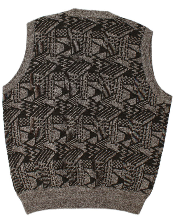 Vintage herrevest tanktop 2XL grå geometrisk uld