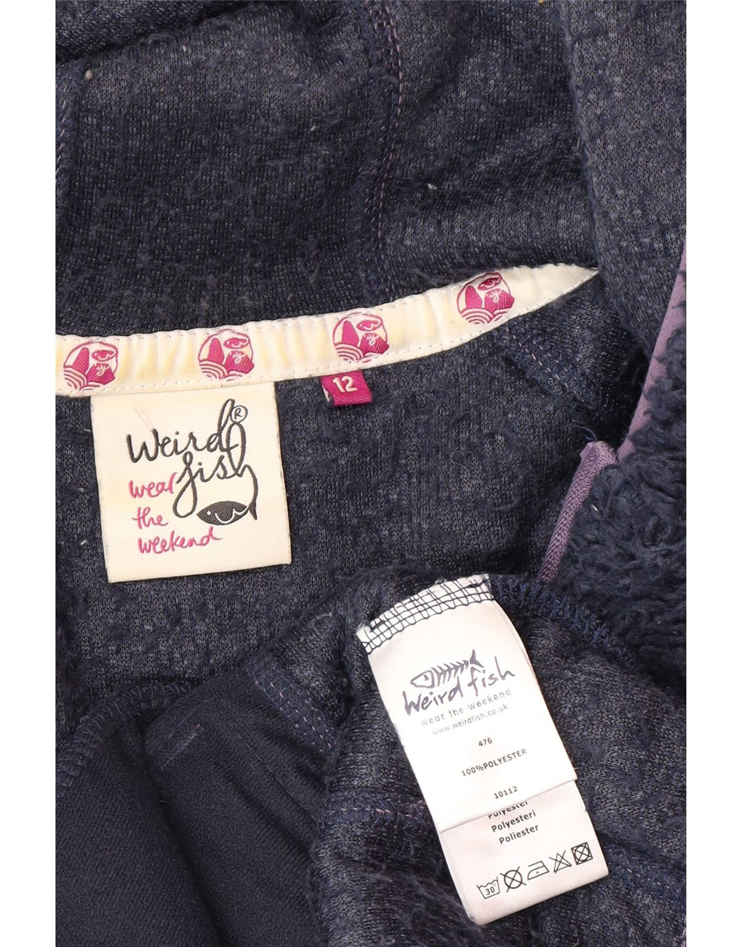 Weird Fish Dame Hættejakke i fleece UK 12 Medium Navy Blue Polyester