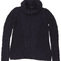 MASSIMO DUTTI Womens Roll Neck Jumper Sweater UK 10 Small Navy Blue Cotton
