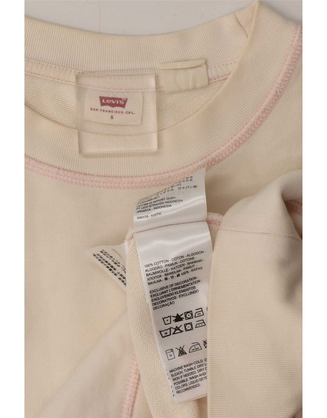 Levi's Dame Oversized Sweatshirt Jumper UK 10 Small Off White Bomuld