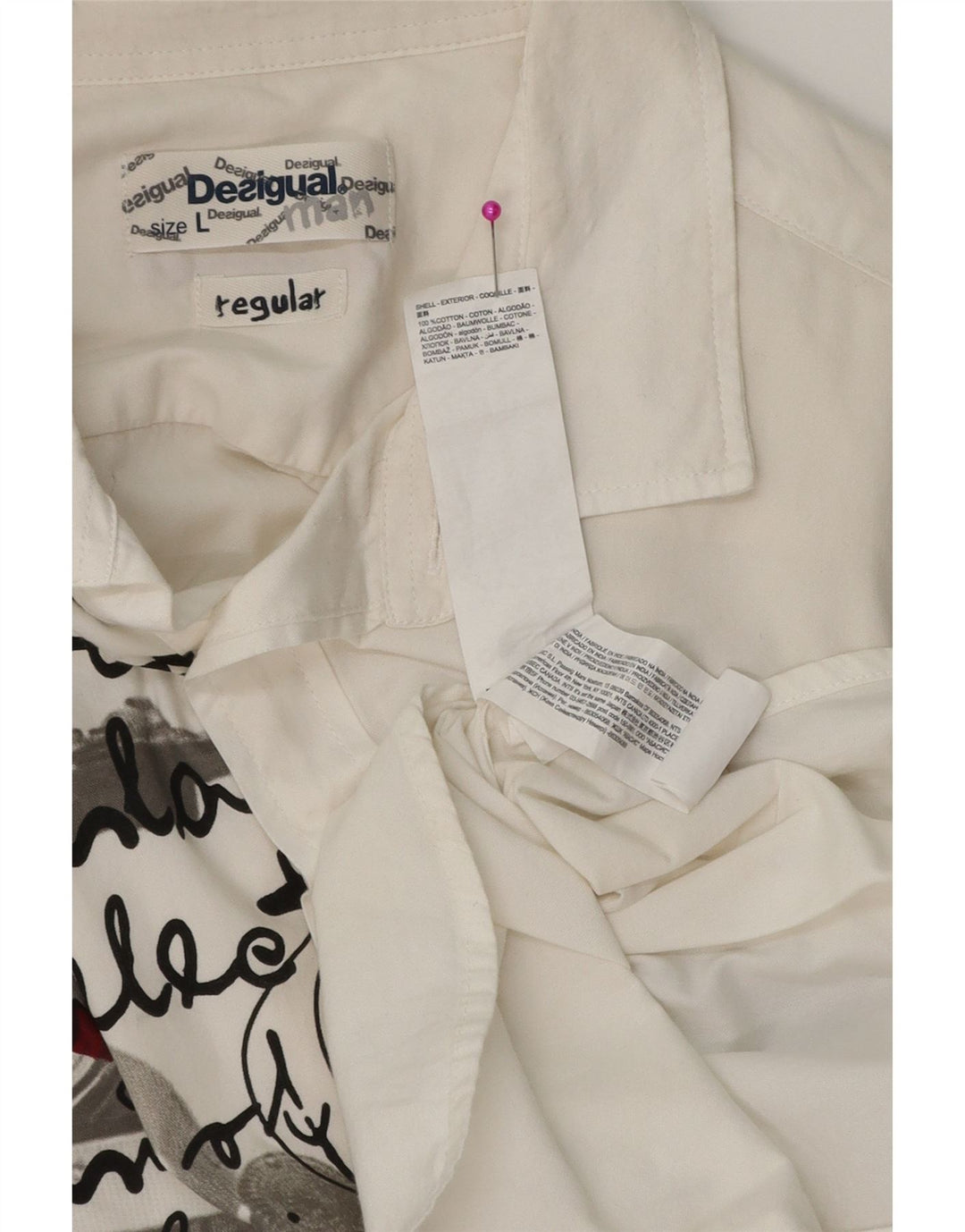 DESIGUAL Herre grafisk Regular Fit skjorte Stor hvid bomuld