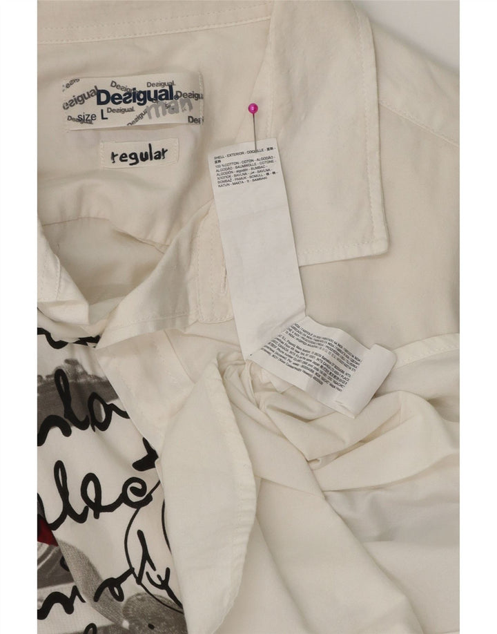 DESIGUAL Herre grafisk Regular Fit skjorte Stor hvid bomuld