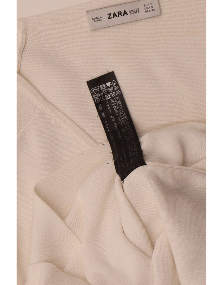Zara Dame Langærmet Wrap Bluse Top UK 8 Small White Viscose