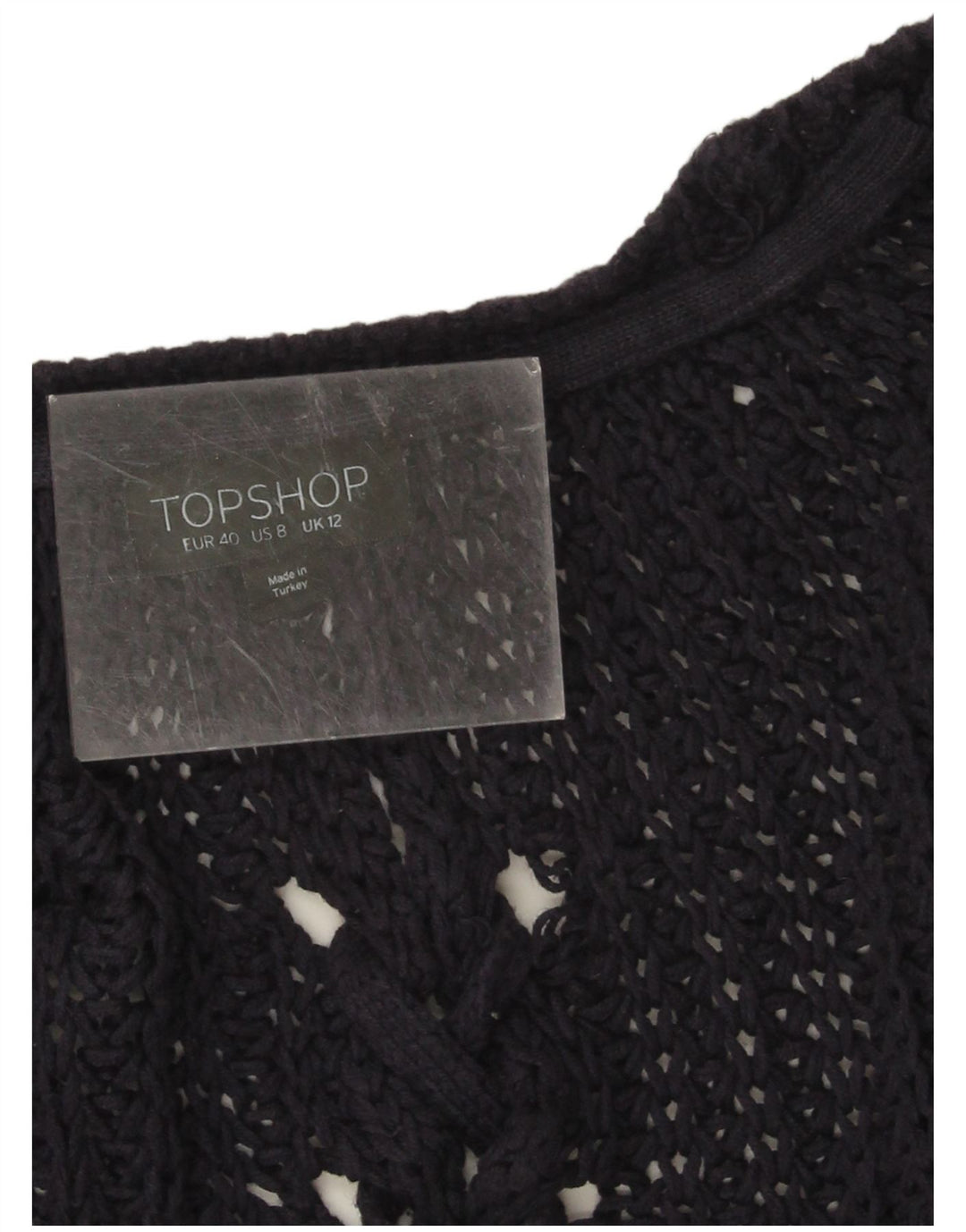 Topshop Dame Oversized Hæklet Cardigan Sweater UK 12 Medium Navy Blue