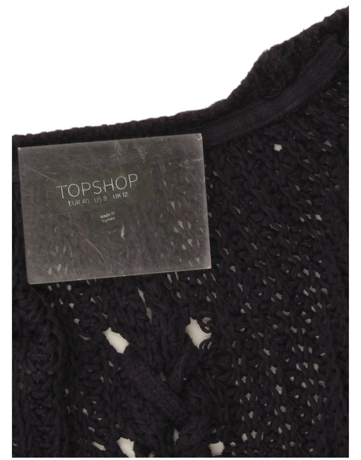 Topshop Dame Oversized Hæklet Cardigan Sweater UK 12 Medium Navy Blue