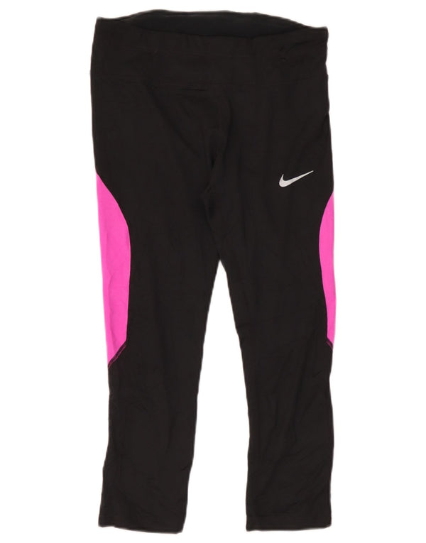 Nike Dame Dri Fit Leggings UK 12 Medium Sort Colourblock Polyester