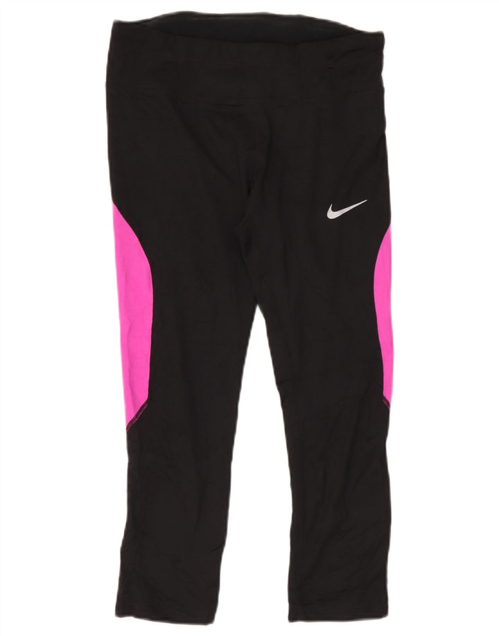 Nike Dame Dri Fit Leggings UK 12 Medium Sort Colourblock Polyester