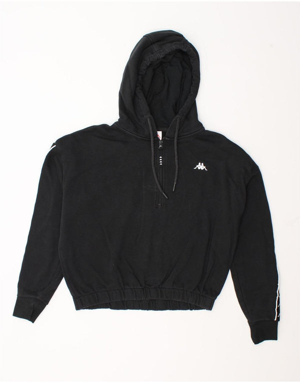 Kappa Dame Oversized Crop Graphic Hoodie Jumper UK 10 Small Black Bomuld