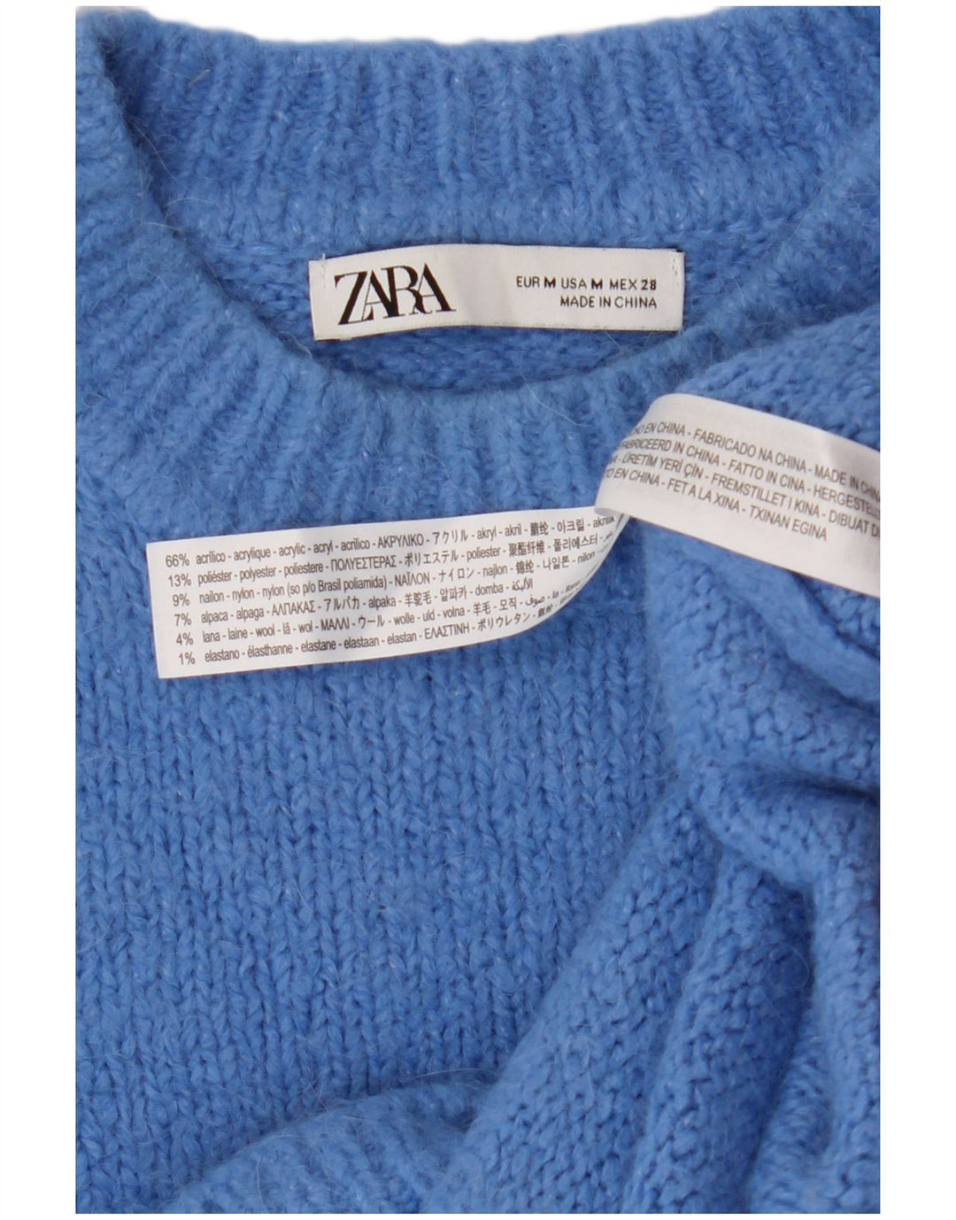 Zara Womens Oversized Crew Neck Jumper Sweater UK 14 Medium Blue Acryl