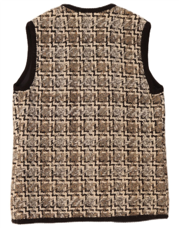 Vintage Womens Open Gilet UK 14 Medium Beige Geometric