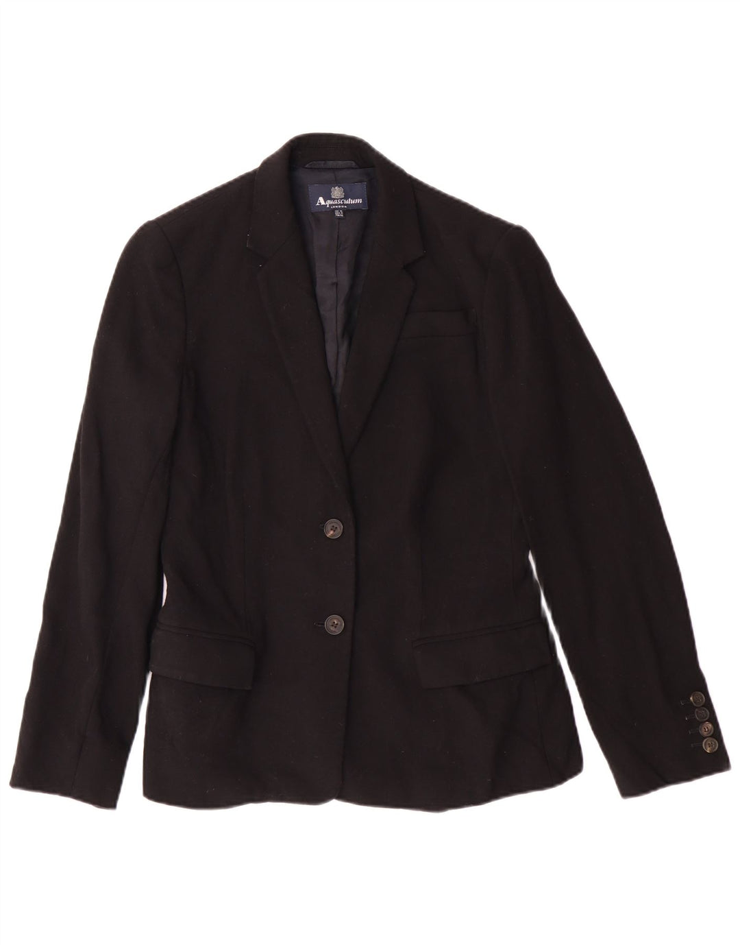 AQUASCUTUM Womens 2 Button Blazer Jacket UK 8 Small Black Wool