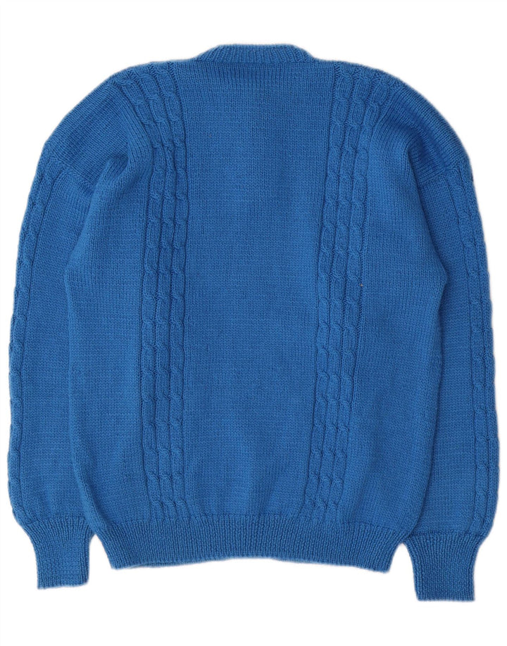 Vintage Dame Button Neck Jumper Sweater UK 14 Medium Blue