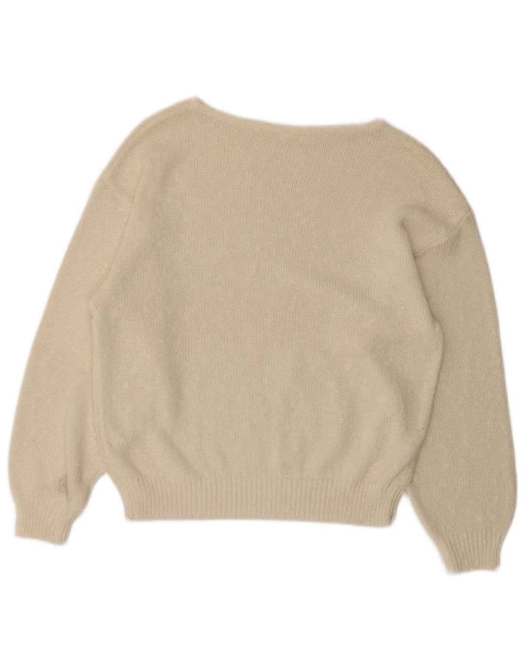 Vintage Dame Crop Grafisk Boat Neck Jumper Sweater EU 40 Medium White