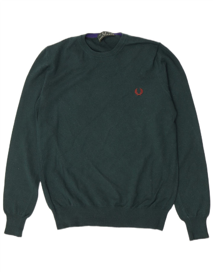 Fred Perry Womens Regular Fit Crew Neck Jumper Sweater UK 14 Large Green