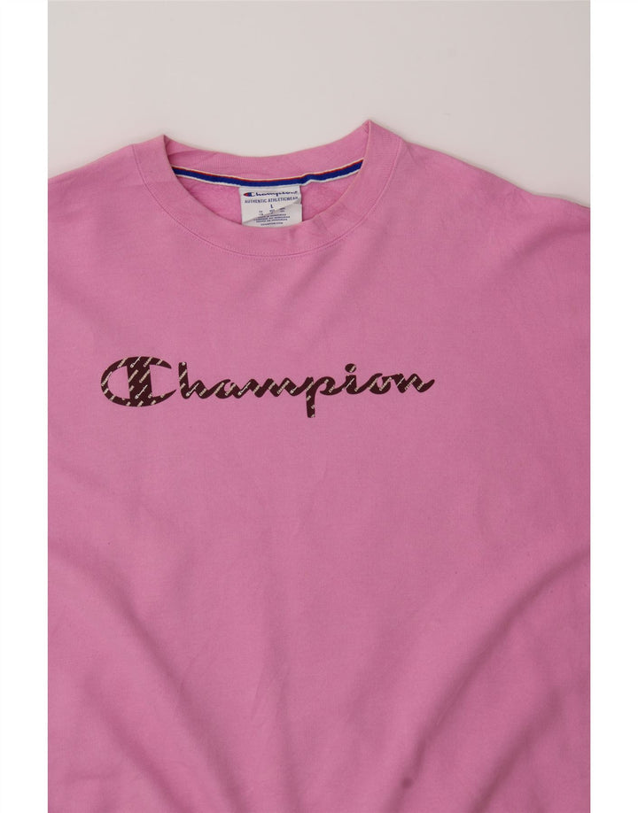 CHAMPION Womens Graphic Sweatshirt Jumper UK 16 Large Pink Polyester Vintage Champion and Second-Hand Champion from Messina Hembry 