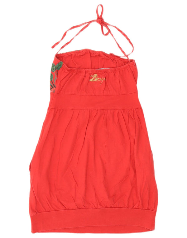 Desigual Dame Grafisk Halter Top UK 4 XS Rød Blomster Bomuld