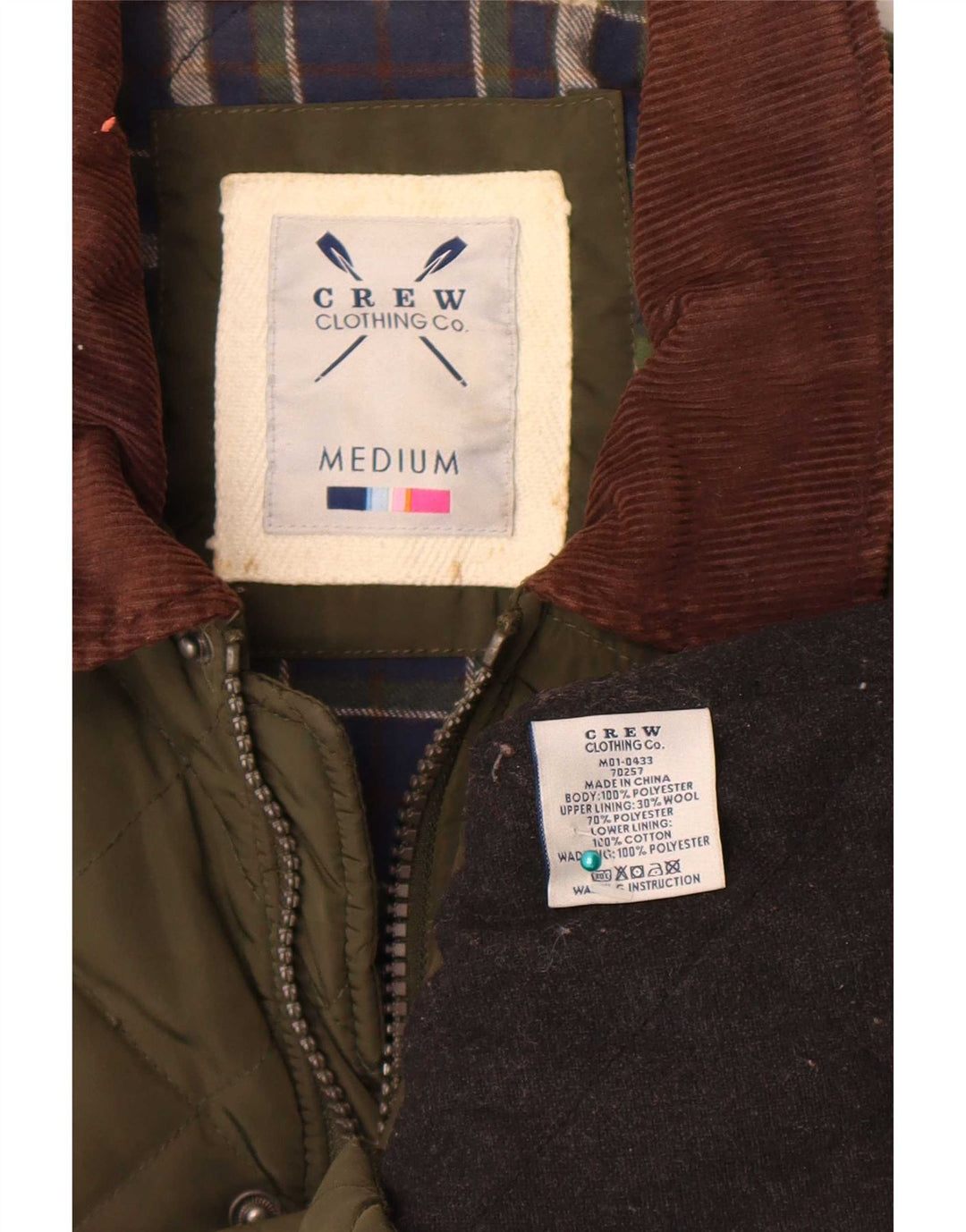 Crew Clothing Herre quiltet jakke UK 38 Medium Green Polyester