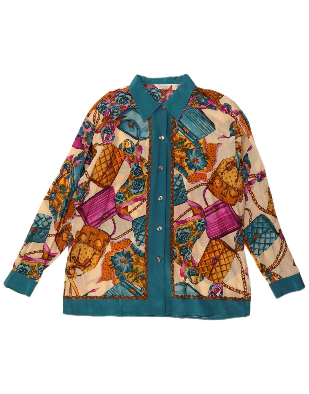 Vintage kvinders abstrakt mønster skjorte bluse UK 14 Large Multicolor