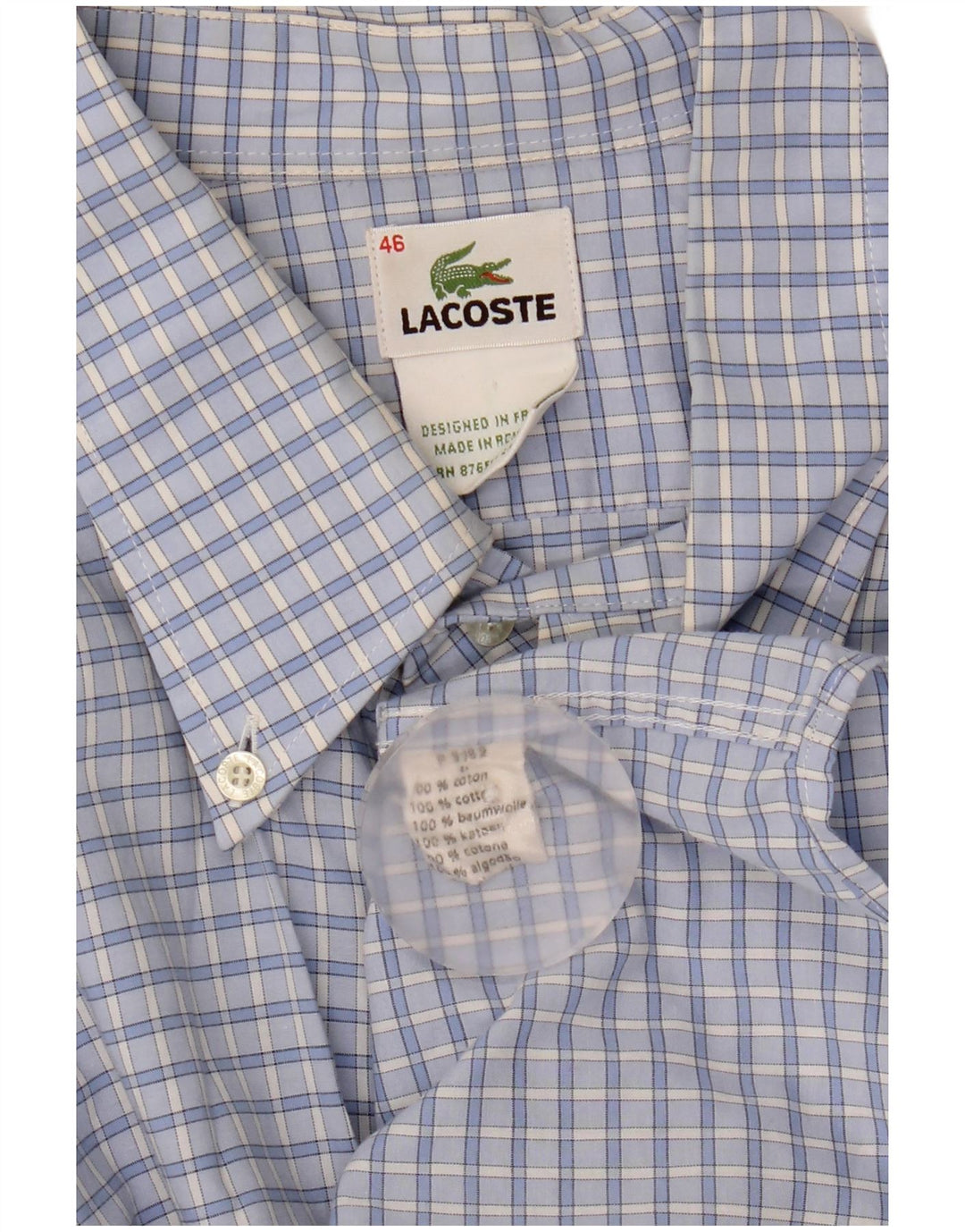 Lacoste Herreskjorte str. 46 2XL Blå Gingham Bomuld