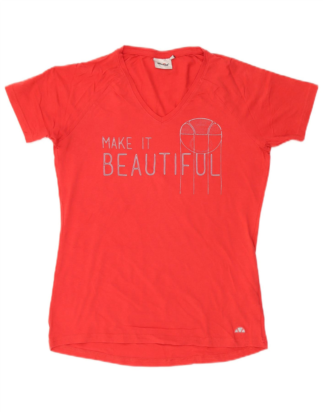 Ellesse Dame Grafisk T-Shirt Top UK 14 Stor Rød Bomuld