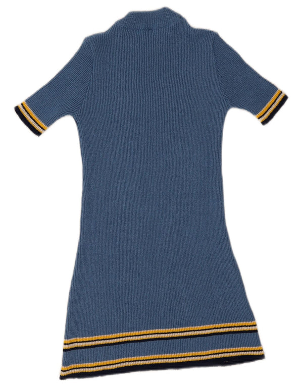 Vintage Dame Kortærmede Jumper Kjole UK 4 XS Blå Stribet