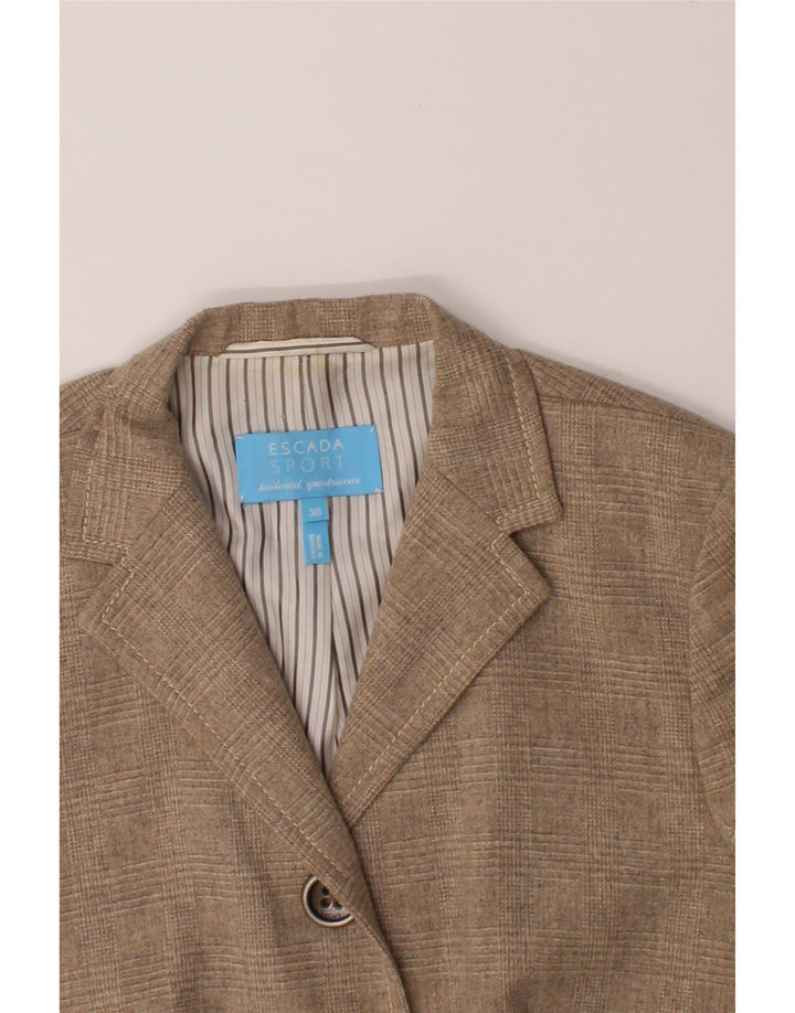 ESCADA Womens Crop 3 Button Blazer Jacket EU 38 Medium Beige Check Wool Vintage Escada and Second-Hand Escada from Messina Hembry 