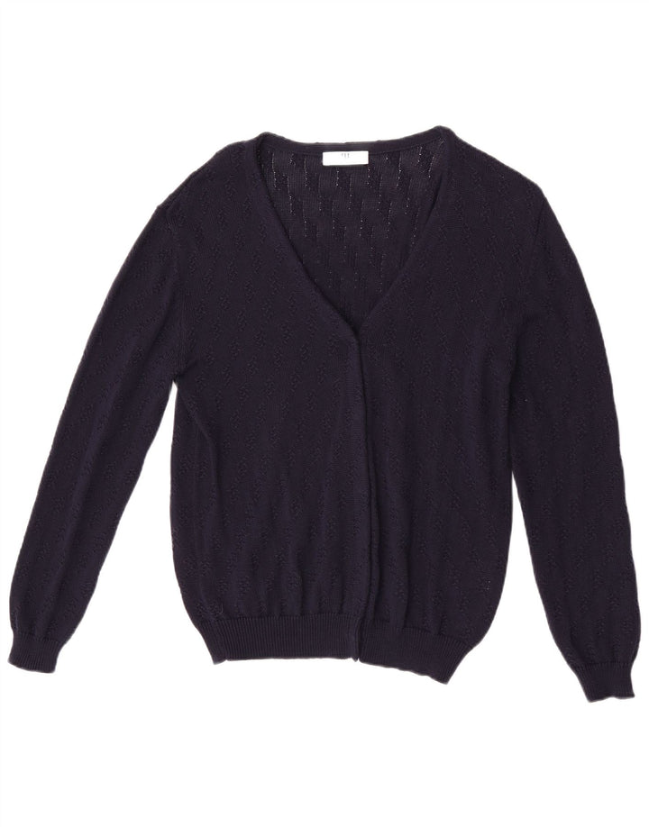 Peter Hahn Dame Cardigan Sweater UK 16 Large Navy Blue Bomuld