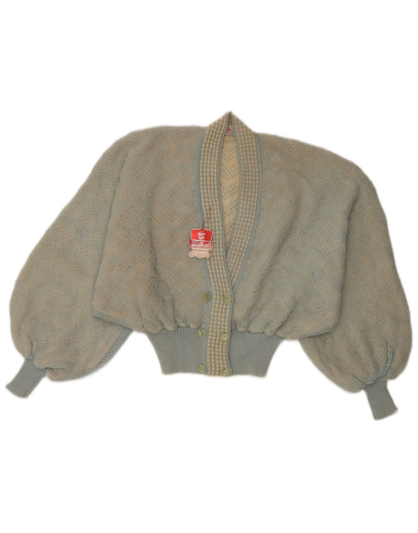 Vintage Womens Crop dobbeltradet cardigan sweater UK 16 Large Blue