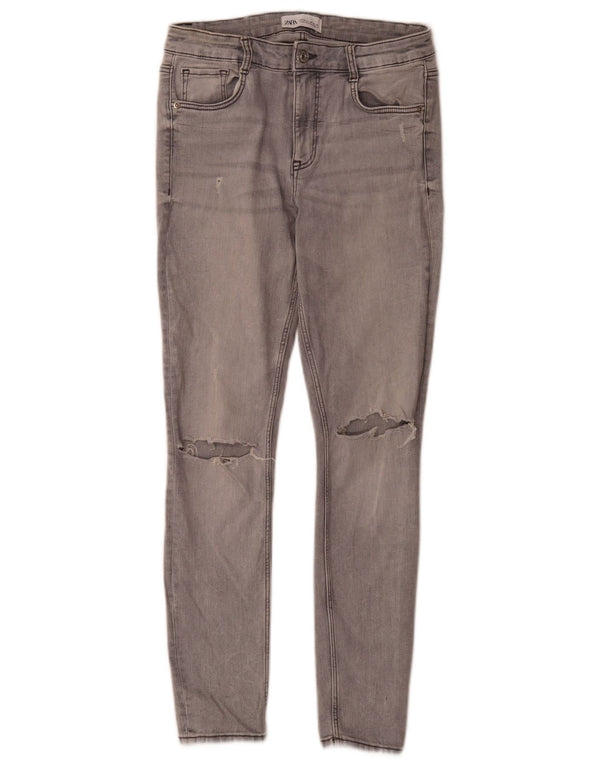 Zara Dame Distressed Skinny Jeans EU 38 Small W28 L27 Grå Bomuld