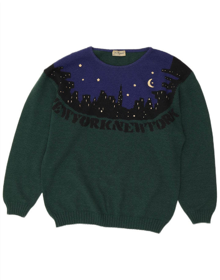 LES COPAINS Dame sweater med rund hals DK 18 XL Grøn Colourblock