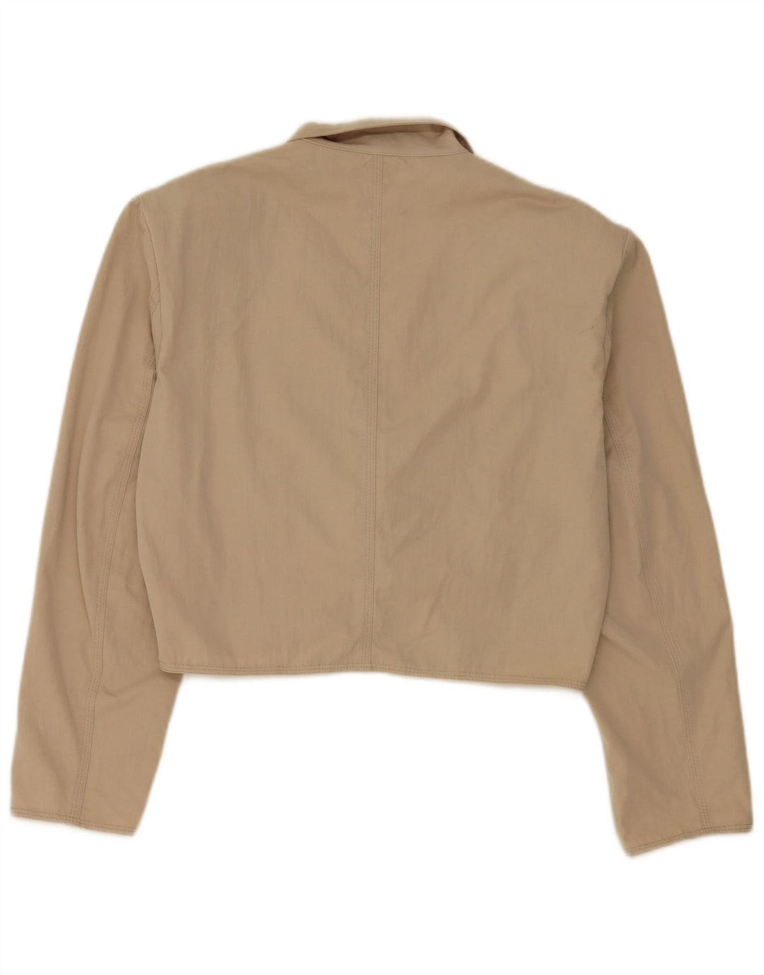 Stefanel Dame Crop 2 Button Blazer Jacket UK 16 Large Beige Polyester