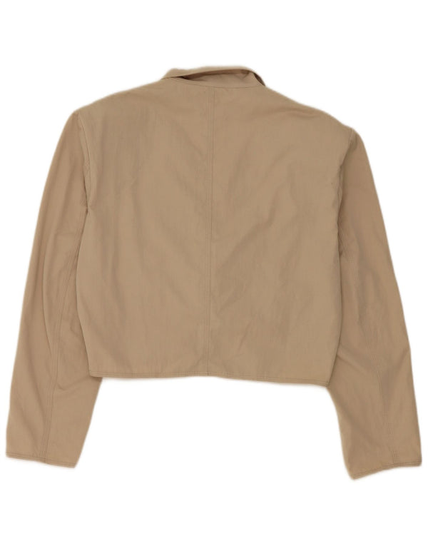 Stefanel Dame Crop 2 Button Blazer Jacket UK 16 Large Beige Polyester