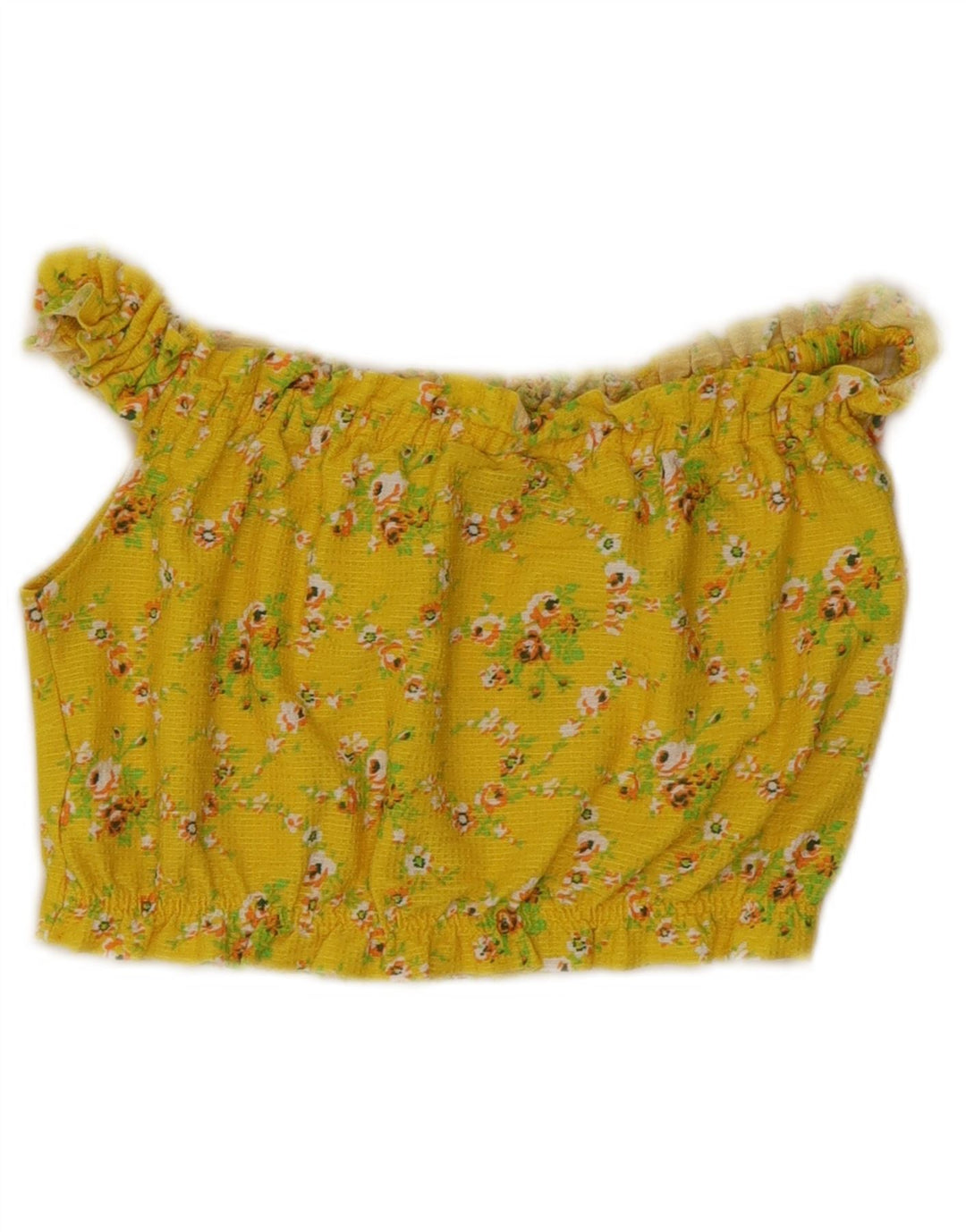 Topshop Womens Off Shoulder Crop Top UK 8 Small Yellow Floral Polyester